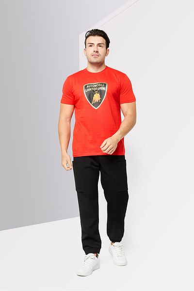Lamborghini Men Crew Neck Short Sleeves Graphic Printed T-shirt, Red