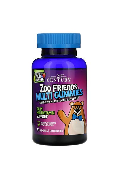 21st Century , Zoo Friends, Kids Vitamin Multi Gummies, Fruit, 60 Gummies (Child Vitamin +2 Years Old)