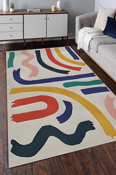 Markaev Dağınık Çizgili Pastel Desen Dijital Baskılı Kaymaz Zenit Halı ZNTKLM