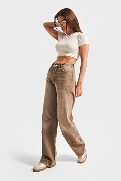 its basic Women's Stonewashed Brown 2S5-16 Straight Fit High Waist 100% Cotton Denim Jean