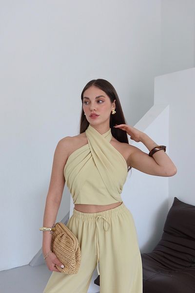 Laluvia Κίτρινο κοστούμι παντελόνι Halterneck Bustier - 30352