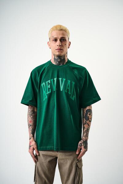 Respire Чоловічий оверсайз-футболка з принтом Revival, колір нафти