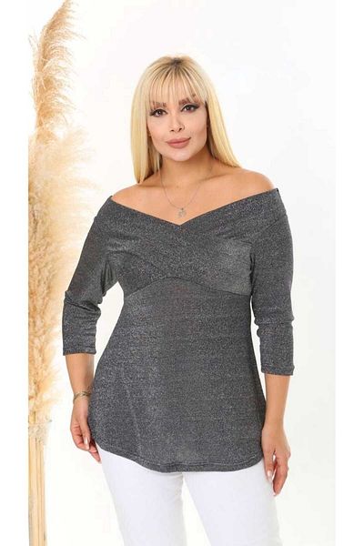ViolettaXL Women's Plus Size Degaje Collar Lame Bluz