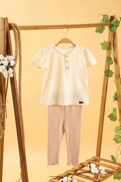 bombe Baby Kids Powder Cotton Leggings 2-Piece Set Trend Fashion Bottom Top Set