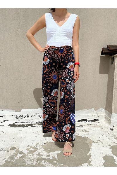 520CK Patterned Viscose Women's Summer Trousers - Wide Leg Plaszo