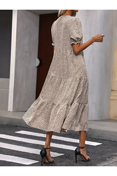 Viyamo Γυναικείο Μίνι Λεοπάρ Μίντι Φόρεμα τριών στρώσεων