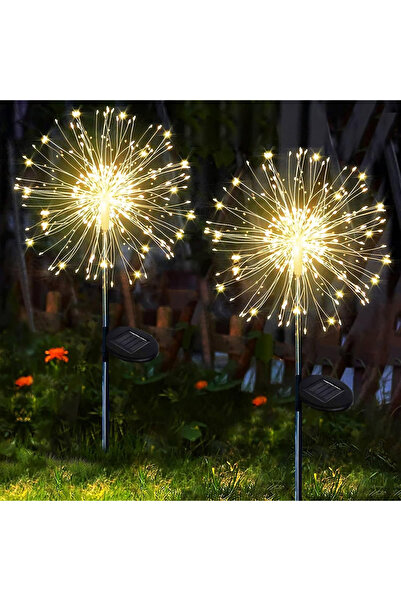 ROBEVE 2'li 50 Tel 150 Led Güneş Enerjili Bahçe Aydınlatması Solar Bahçe Dekorasyon Direk Yol Aydınlatması