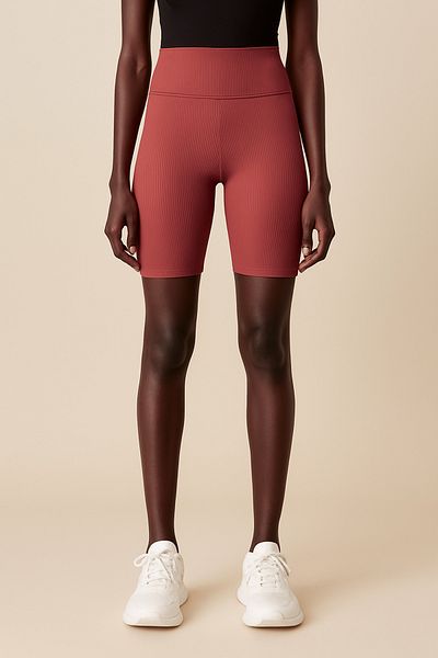 HNX Women's High Waist Tight Ripped Ribbed Short Sports Leggings |   Tile