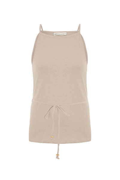 Mudo Tie-Up Detailled Sleeveless Linen Mixed Bluz