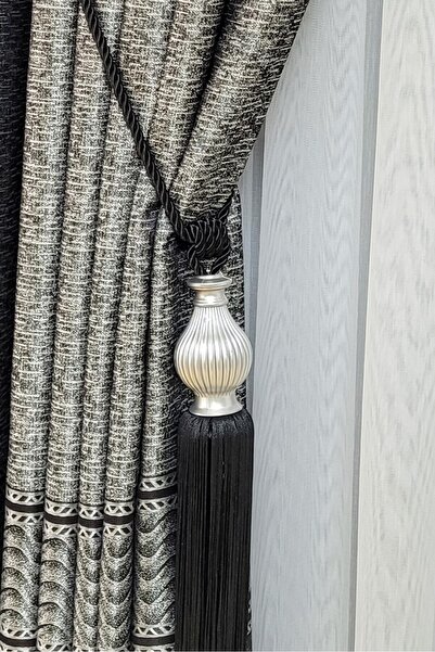 Cem al Tekstil Kuka Braçol Perde Aksesuarı / Siyah - Gümüş Kukalı / Perde Bağlama Aksesuar Aparatı