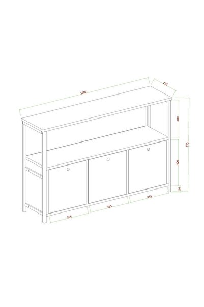 AYMOBSAN POLE 3 KAPAKLI KONSOL, METAL AYAKLI KONSOL ATLANTİK ÇAM