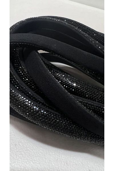 OZN AKSESUAR Stone Sponge Ribbon, Half Stone Ribbon, Crystal Ribbon, Shoe Ribbon, Ornament Stone 2,5cm 1Mt Black