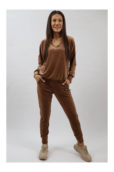 FASHIONLAND Splendidozzo V-Neck Velvet Sports Suit One-Way Camel