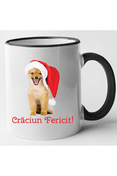 OEM Cană personalizată cu mâner negru „Crăciun fericit!”, model 44, INOVATIX®. 330ml