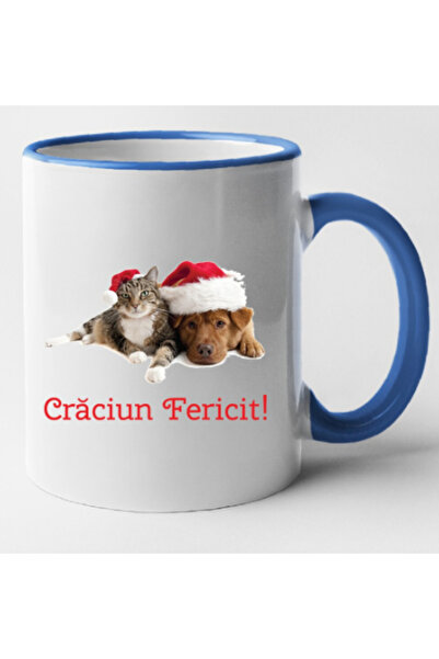 OEM Cană personalizată cu mâner albastru „Crăciun fericit!”, model 31, INOVAT...