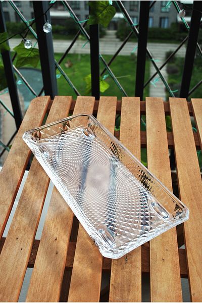 Qualitev Rectangular Footed Glass Serving Plate / Presentation Plate 29 cm - 1 Piece