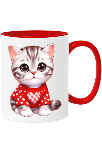 StoryGift Romania Cana Cu O Pisicuta Care Poarta O Bluza Cu Inimioare | Ilust...