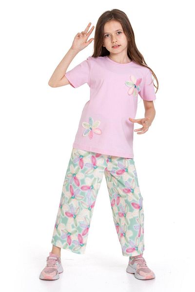 CiciTime Çocuk Modası New Season Girl's Daisy Embroidered Short Sleeve Set