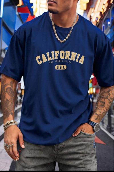 NO 601 Ανδρικό μπλουζάκι Saks Blue Oversize Κίτρινο μπλουζάκι California