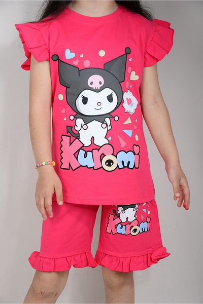 KİDSPİTİRCİK Fuchia Kuromi Printed Shorts Suit (100% Cotton)