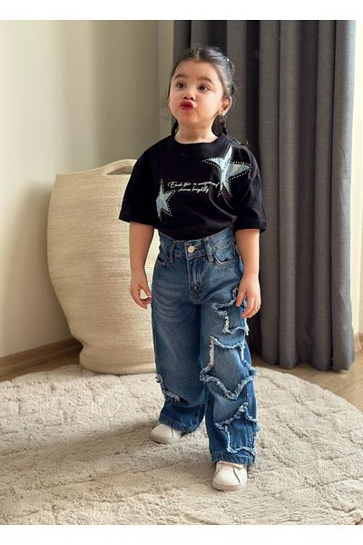 MİNİKO KİDS Girl's Star Model Jeans Cotton Suit