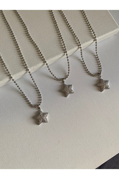 COLLECTİON Parıltılı gri kolye