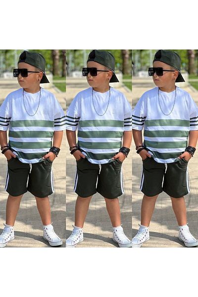 öykümgaleria Boy's Summer Top and Bottom Set with Shorts