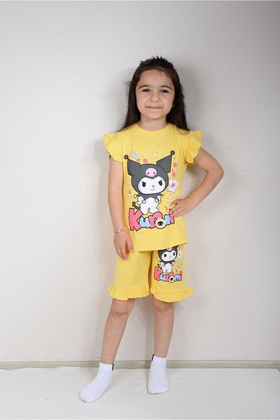 KİDSPİTİRCİK Yellow Kuromi Printed Shorts Suit (100% Cotton)
