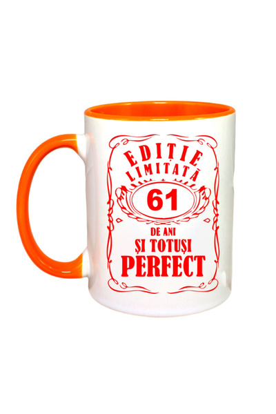 OEM Cană personalizată cu mâner portocaliu „Ediție limitată - 61 de ani”, INO...