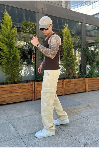 serline Beige Baggy Cargo Pants