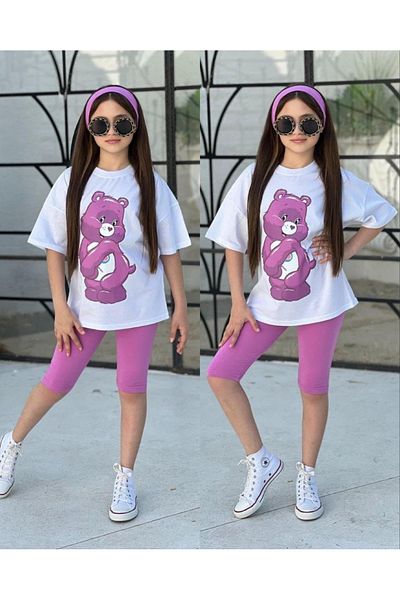 öykümgaleria Girl's Summer Oversize Short Tights Bottom Top Set