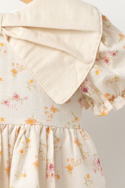Banamio Clementine Baby Girl Kids Bow Collar Smocking Sleeve Lined Linen Dress