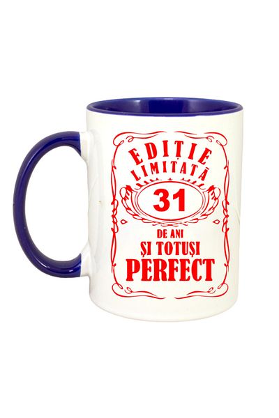 OEM Cană personalizată cu mâner albastru „Ediție limitată - 31 de ani”, INOVATIX®. 330ml