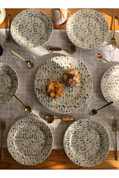 Madame Nazar Laurent Porselen Pasta/Tatlı/Sunum Seti 6 Kişilik 7 Parça