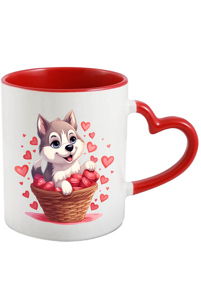 StoryGift Romania Cana Cu O Catelusa Husky Care Sta Intr-un Cosulet | Ilustra...