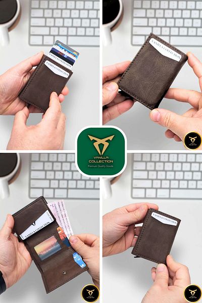 VANİLLA COLLECTİON Портфейл с механизъм, веганска кожена поставка за карти 9 карти и голямо отделение за пари с RFID блокиране, цвят Crazy Brown