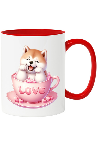 StoryGift Romania Cana Cu Un Catel Akita Inu Vesel | Ilustratie | Sta Intr-o ...