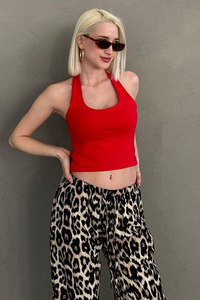 Madmext Red Halter Neck Strap Crop Top Mg2456
