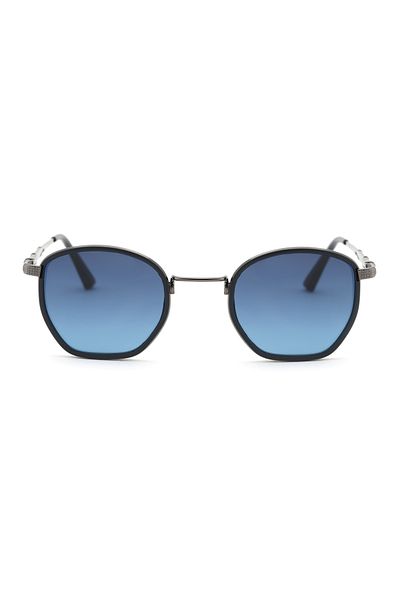 Angel Eyes Modern Pentagonal Design Black Frame Navy Blue Glass Women&Men Sunglasses