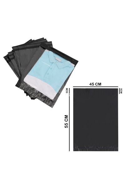 Merwish 45*55+5 Ölçü Tek Tarafı Şeffaf Arka Kısım Siyah Renk 1 Numara 80 Mikron Kargo Poşeti 100 Adet