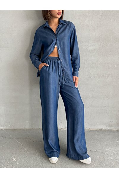 Miss Prova Джинсова сорочка та штани з еластичним поясом, темно-синій комплект MISSTKLAC941