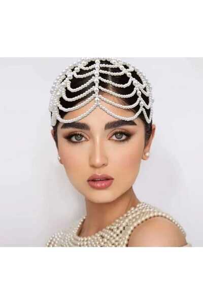 ROSAMOR Kristal Taşlı Incili Gelin Tacı Saç Aksesuarı, Nikah,düğün,kına,nişan...