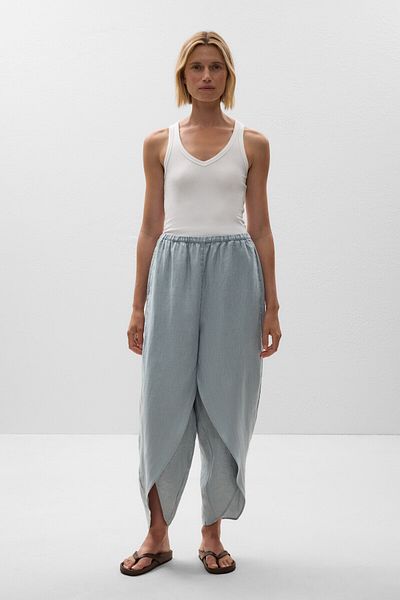 Oysho 100% linen barrel trousers with rounded slits