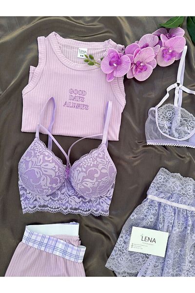 Lena Homewears Women's Miary 6 Piece Giant Pajamas Garter Lingerie Set
