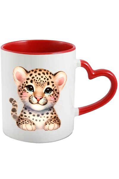 StoryGift Romania Cana Cu O Femela Jaguar | Ilustratie | Micuta | Imbujorata | Fericire | Cuminte , Cu Maner Inim Stg