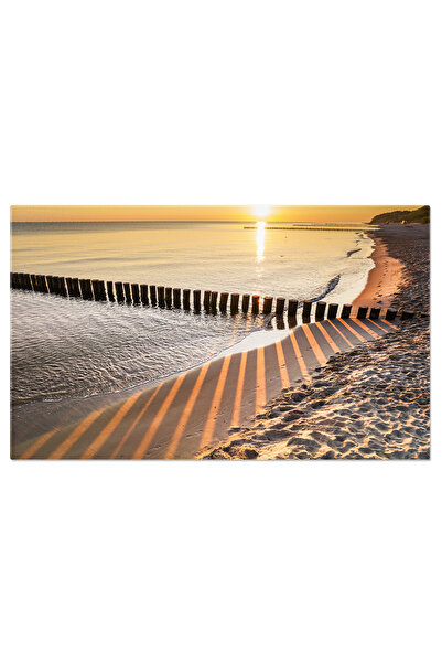 StoryGift Romania Tablou Canvas Primii Raze De Soare Strabat Digul La Rasaritul Marii Baltice, Oferind Un Peisaj