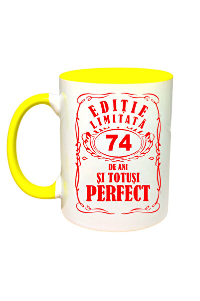 OEM Cană personalizată cu mâner galben „Ediție limitată - 74 de ani”, INOVATI...