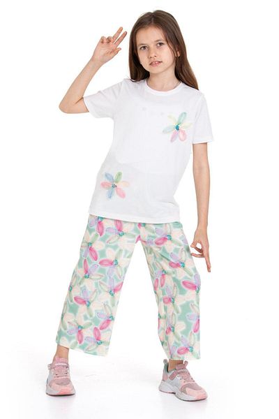 CiciTime Çocuk Modası New Season Girl's Daisy Embroidered Short Sleeve Set