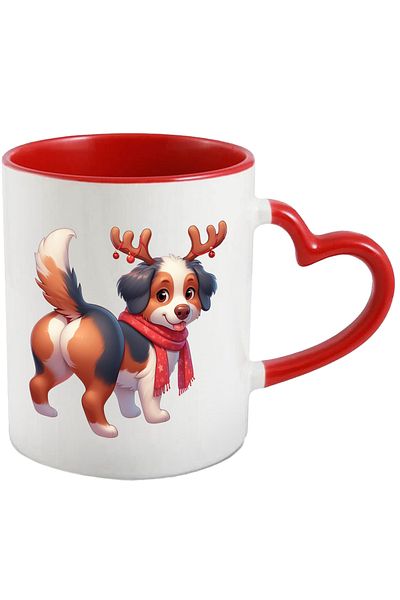 StoryGift Romania Cana Cu Un Catel Vesel Care Poarta Coarne De Ren | Ilustratie | Fular | Iarna | , Cu Maner Inim Stg