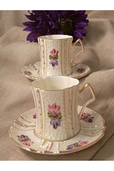 BY.RAYKA PORSELEN El Dekor Bride Porcelain Hand Decoration Painting Set of 2 Cups